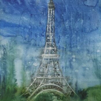 Картина под названием "The Eiffel Tower" - Anna Radis (Anna Radis Art), Подлинное произведение искусства, Акварель