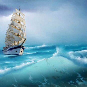Цифровое искусство под названием "Sailing ship at sea…" - Radiy Bohem, Подлинное произведение искусства, Фотомонтаж