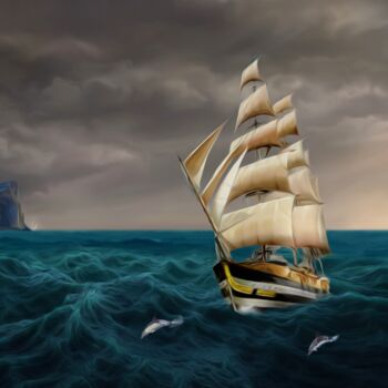 Digitale Kunst mit dem Titel "Homecoming sailing…" von Radiy Bohem, Original-Kunstwerk, Digitale Malerei