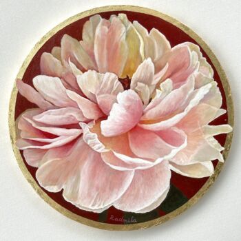 Pintura intitulada "Elegant Bloom, Peon…" por Radmila Lipska, Obras de arte originais, Óleo Montado em Armação em madeira