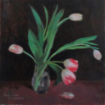 Painting titled "5 Tulips" by Radosveta Zhelyazkova, Original Artwork, Oil