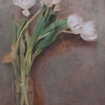 Картина под названием "White Tulips Oil Pa…" - Radosveta Zhelyazkova, Подлинное произведение искусства, Масло