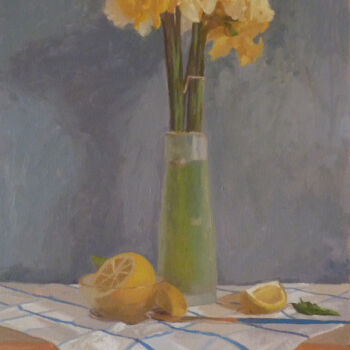 Peinture intitulée "Yellow daffodils an…" par Radosveta Zhelyazkova, Œuvre d'art originale, Huile