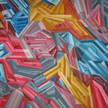 Pintura intitulada "Abstract  blue,yell…" por Predrag Radovanovic, Obras de arte originais, Óleo