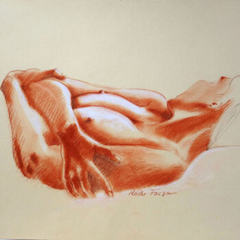 Dessin intitulée "Etude de nu n° 25" par Radu Focsa, Œuvre d'art originale, Conté