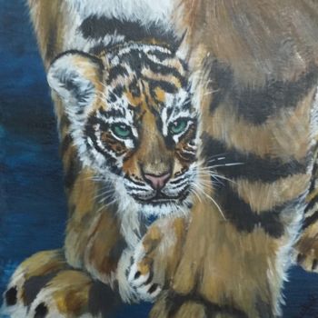 Painting titled "Bashful Tiger Cub" by Raeshel Lloyd, Original Artwork, Acrylic