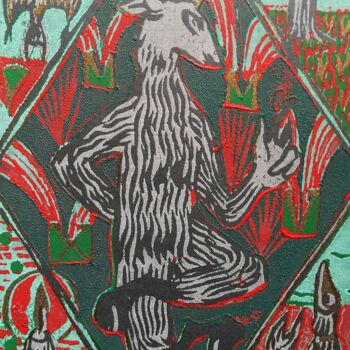 Obrazy i ryciny zatytułowany „goat” autorstwa Rafael Akahira, Oryginalna praca, Drzeworytnictwo