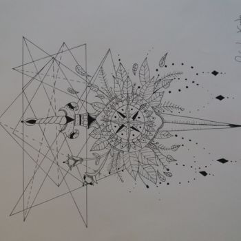 Drawing titled "Mandala Geometric" by Rafaela Dcosta, Original Artwork, Ballpoint pen