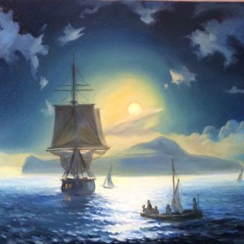 Peinture intitulée "The night sea of ​​…" par Constantine, Œuvre d'art originale, Huile