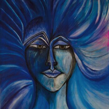 Malerei mit dem Titel "Dama in blu" von Raffaela Quaiotti, Original-Kunstwerk, Tempera