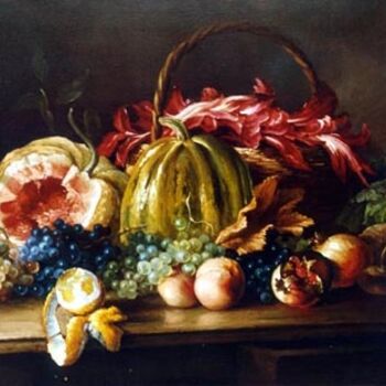 Painting titled "zucche e radicchio" by Raffaella Volpiano, Original Artwork