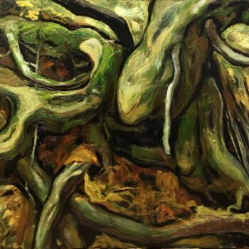 Painting titled "''Tree roots''" by Raffi Ghazaryan, Original Artwork, Oil Mounted on Wood Stretcher frame