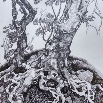 Drawing titled "''Roots''1" by Raffi Ghazaryan, Original Artwork, Gel pen