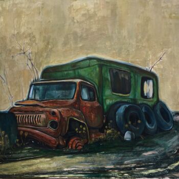Schilderij getiteld "''Abandoned car''" door Raffi Ghazaryan, Origineel Kunstwerk, Olie Gemonteerd op Frame voor houten bran…