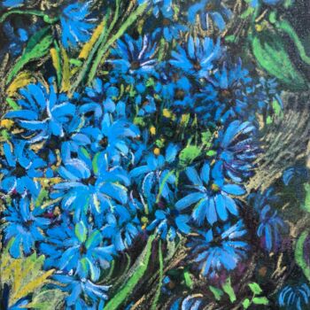 Pintura intitulada "''Blue flowers''" por Raffi Ghazaryan, Obras de arte originais, Pastel