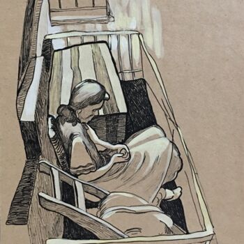 Рисунок под названием "''Seated woman''" - Raffi Ghazaryan, Подлинное произведение искусства, Гелевая ручка