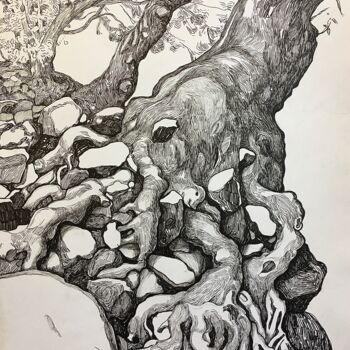 Disegno intitolato "''Large roots''" da Raffi Ghazaryan, Opera d'arte originale, Penna gel