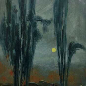 Painting titled "''Evening mood''" by Raffi Ghazaryan, Original Artwork, Oil Mounted on Wood Stretcher frame