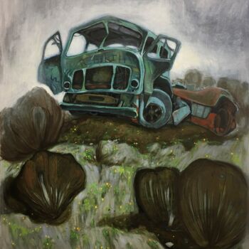 제목이 "''Old car''1"인 미술작품 Raffi Ghazaryan로, 원작, 기름 나무 들것 프레임에 장착됨