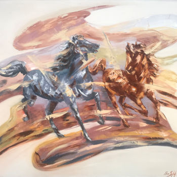 Peinture intitulée "Horses (50x80cm, oi…" par Raffik Qeshishyan, Œuvre d'art originale, Huile Monté sur Châssis en bois
