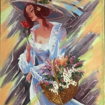 Painting titled "Bride (40x60cm, oil…" by Raffik Qeshishyan, Original Artwork, Oil Mounted on Wood Stretcher frame