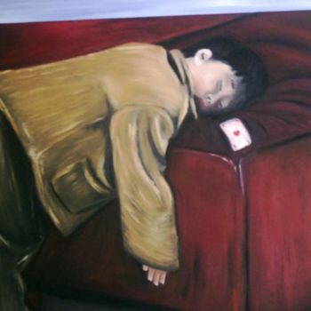 Painting titled "enfant qui dort en…" by Patricia Bernard, Original Artwork, Oil