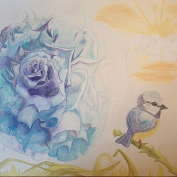 Painting titled "Big Blue Rose, cont…" by Agnia Werbitzky, Original Artwork, Watercolor