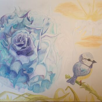 Peinture intitulée "Big Blue Rose, cont…" par Agnia Werbitzky, Œuvre d'art originale, Aquarelle