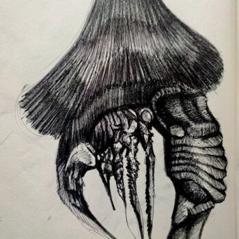 Desenho intitulada "Microbial sketch 11…" por Rahel Tarik, Obras de arte originais, Carvão