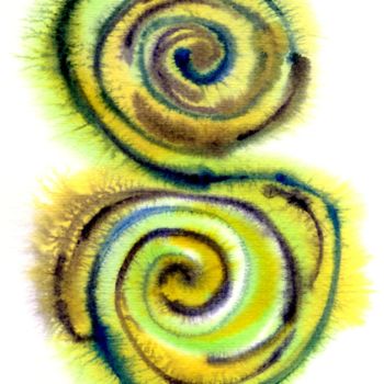 Ζωγραφική με τίτλο "Spirale verte" από Rahsan, Αυθεντικά έργα τέχνης, Ακουαρέλα