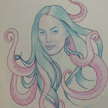 Disegno intitolato "Octopus mom" da Rahul Shakya, Opera d'arte originale, Matita