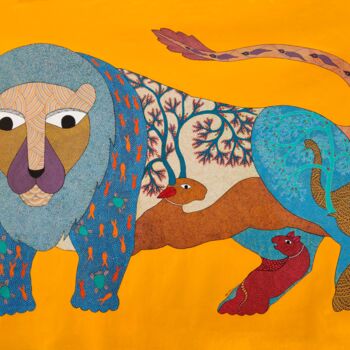 Painting titled "Lion" by Rahul Shyam, Original Artwork, Acrylic