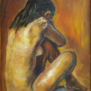 Painting titled "Chagrined woman" by Raija Merilä, Original Artwork, Oil