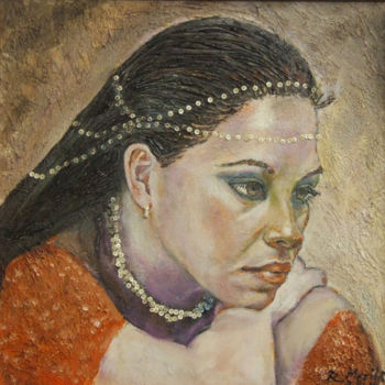 Painting titled "In her thoughts" by Raija Merilä, Original Artwork, Oil