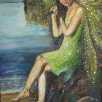Peinture intitulée "Green fairy" par Raija Merilä, Œuvre d'art originale, Huile