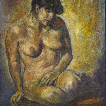 Painting titled "Sad Nude Lady" by Raija Merilä, Original Artwork, Oil