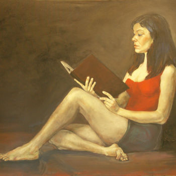 Painting titled "Reading Woman" by Raija Merilä, Original Artwork, Oil