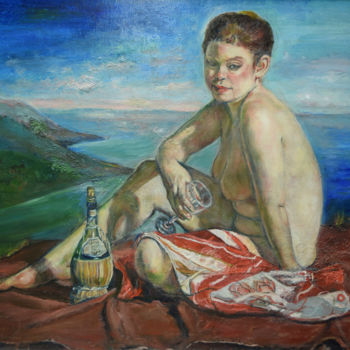 Painting titled "Picnicking by Raija…" by Raija Merilä, Original Artwork, Oil
