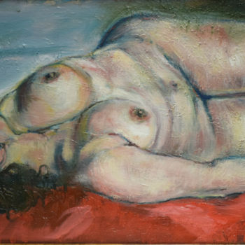 Painting titled "Naked Woman Resting…" by Raija Merilä, Original Artwork, Oil