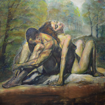 Painting titled "Back to Back in the…" by Raija Merilä, Original Artwork, Oil