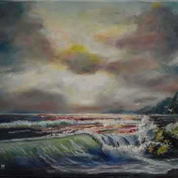 Pittura intitolato "Stormy Sea" da Raija Merilä, Opera d'arte originale, Olio