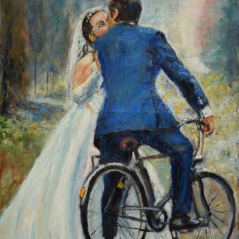 Pintura titulada "Honeymoon Biker" por Raija Merilä, Obra de arte original, Oleo