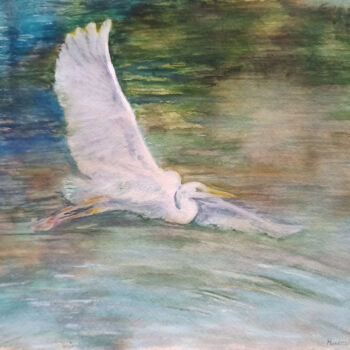 Pintura intitulada "White bird" por Raisa Nikolaeva, Obras de arte originais, Aquarela