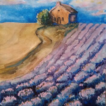 Pintura intitulada "Aube sur la Provence" por Raisa Nikolaeva, Obras de arte originais, Aquarela