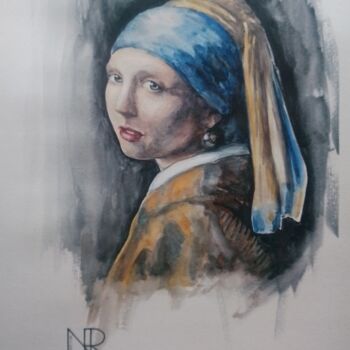 Pittura intitolato "La Jeune Fille à la…" da Raisa Nikolaeva, Opera d'arte originale, Acquarello