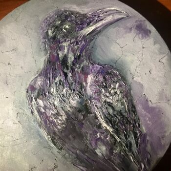Pittura intitolato "Raven round canvas" da Raissa Kagan, Opera d'arte originale, Olio