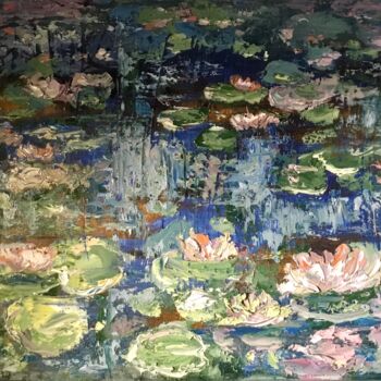 Schilderij getiteld "Waterlillies pond o…" door Raissa Kagan, Origineel Kunstwerk, Olie