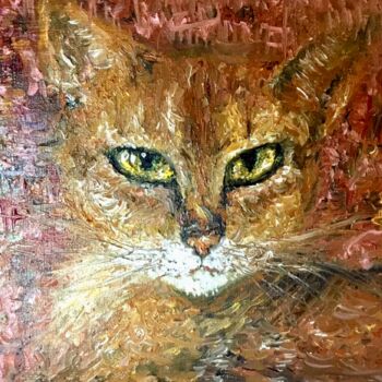 Schilderij getiteld "Red cat original oi…" door Raissa Kagan, Origineel Kunstwerk, Olie