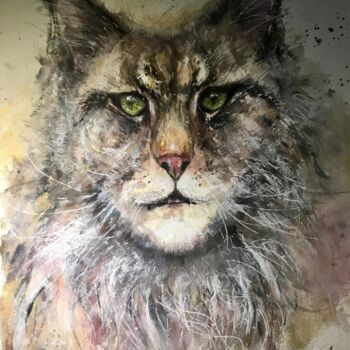 Pintura titulada "Meine Coon cat orig…" por Raissa Kagan, Obra de arte original, Acuarela