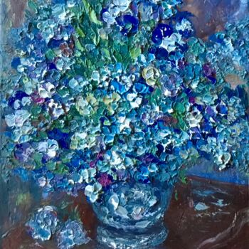 Painting titled "Blue flowers in a v…" by Raissa Kagan, Original Artwork, Oil